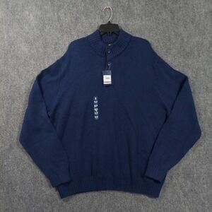 IZOD Sweater‎ Mens 2XL Blue Button Mock Neck Pullover XXL Cotton Blend Knit
